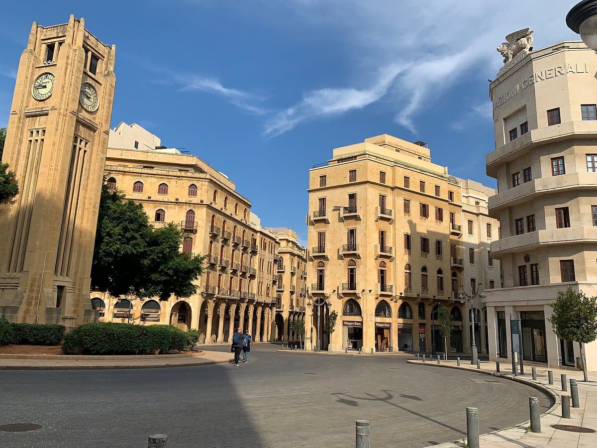 A view of downtown Beirut showing the reconstructed buildings developed by Solidere, with the city skyline in the background