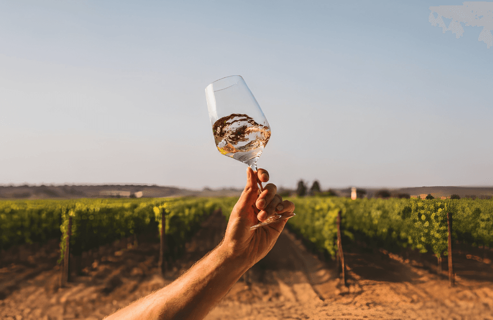 A cup of wine in a Vineyard