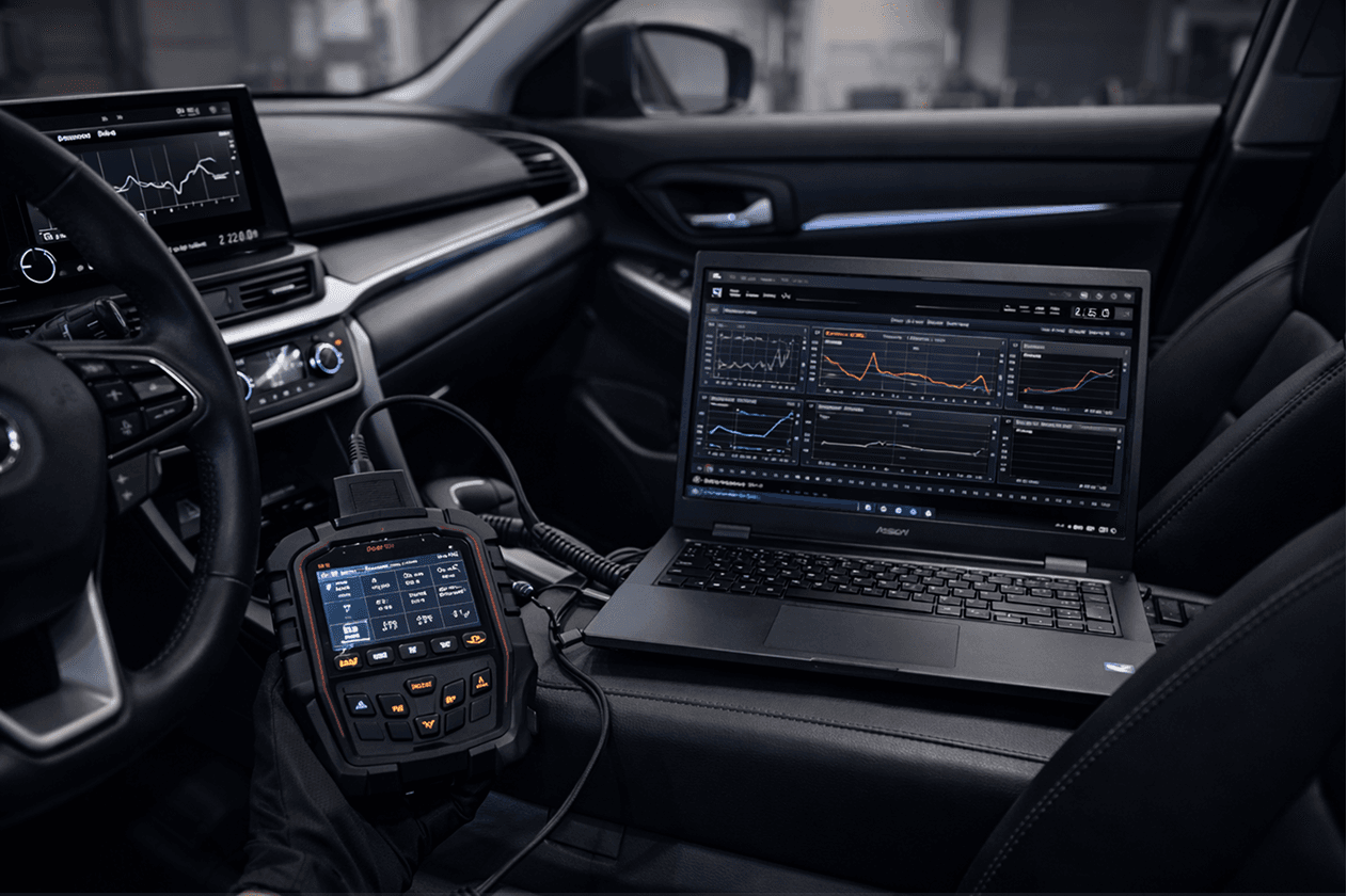 An if7as technician testing a car