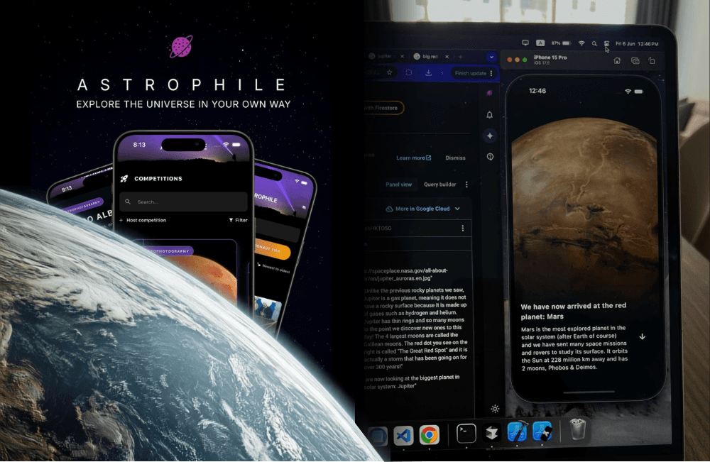 The Astrophile promo banner, showing space and the app